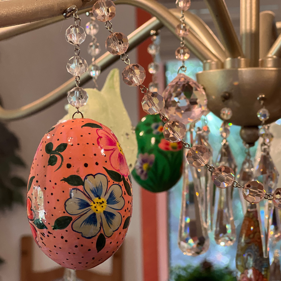 SPRING CHANDELIER MAKEOVER KIT - (3) Pink Floral Egg + (3) 12" Pink Crystal Garland (Set/6)