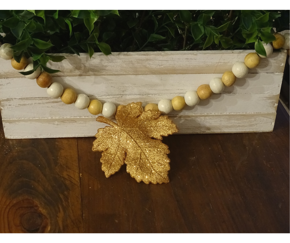 NATURAL BEIGE + WHITE (LARGE BEAD) 24" WOOD BEAD GARLAND w/ JUTE TASSELS (Set/1)
