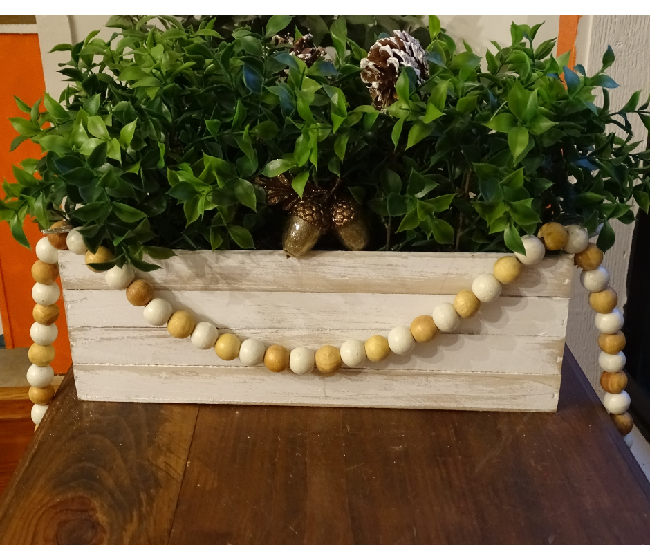 NATURAL BEIGE + WHITE (LARGE BEAD) 24" WOOD BEAD GARLAND w/ JUTE TASSELS (Set/1)