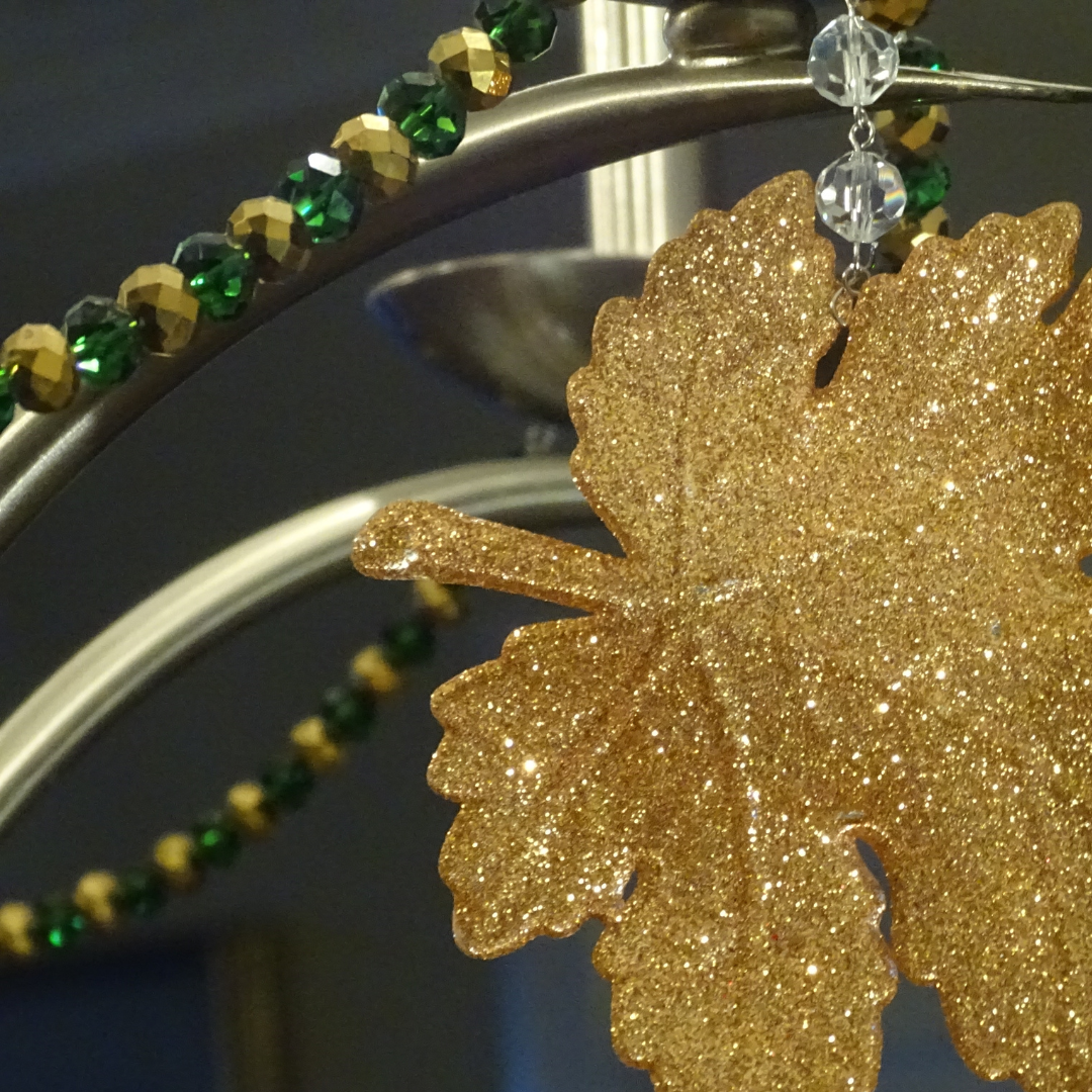12" GREEN/GOLD CRYSTAL BEAD MAGNETIC CHANDELIER GARLAND (Set/3)