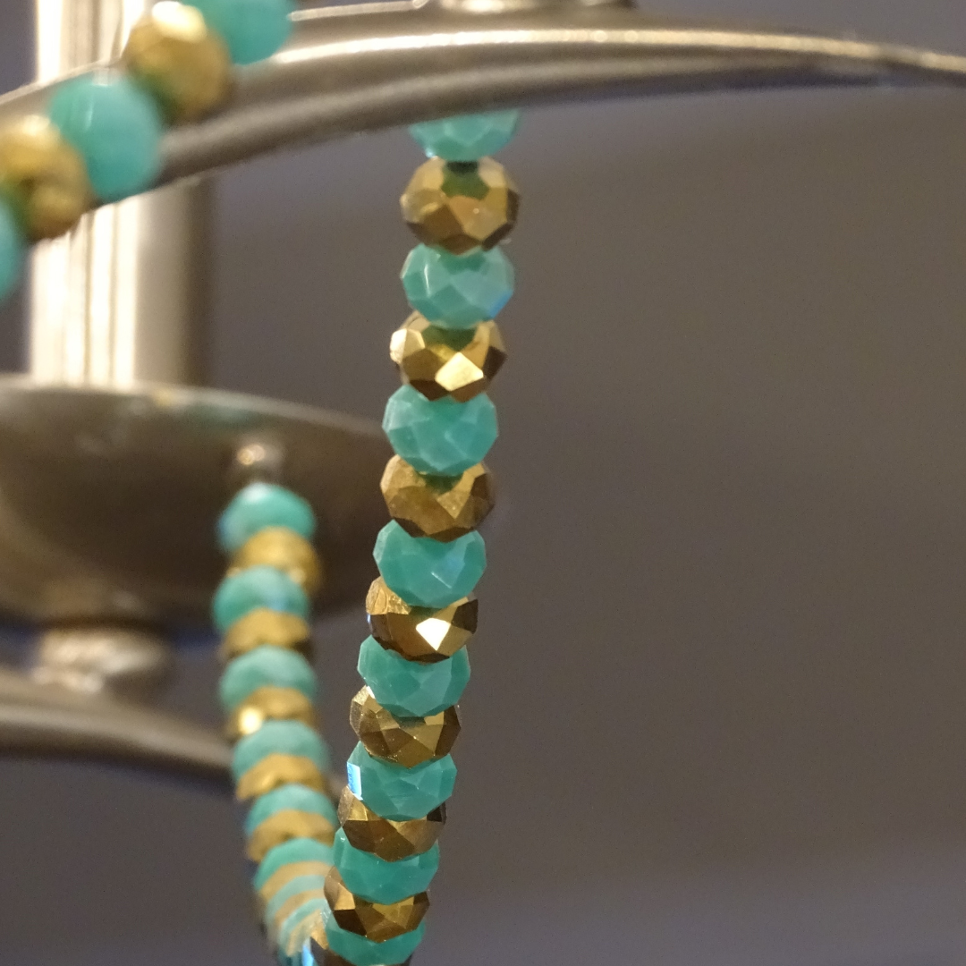 12" TURQUOISE/GOLD CRYSTAL BEAD MAGNETIC CHANDELIER GARLAND (Set/3)