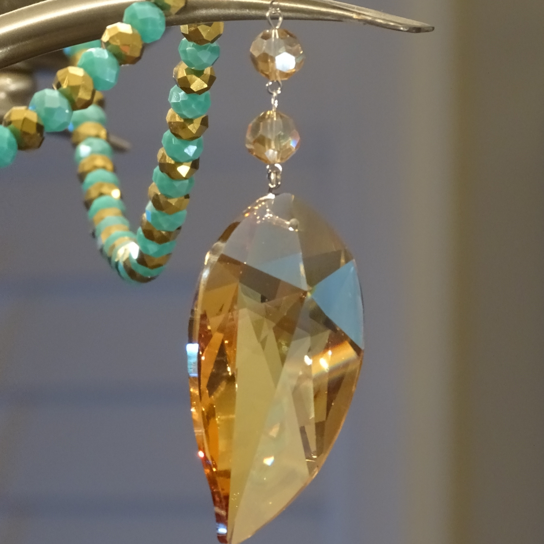 12" TURQUOISE/GOLD CRYSTAL BEAD MAGNETIC CHANDELIER GARLAND (Set/3)