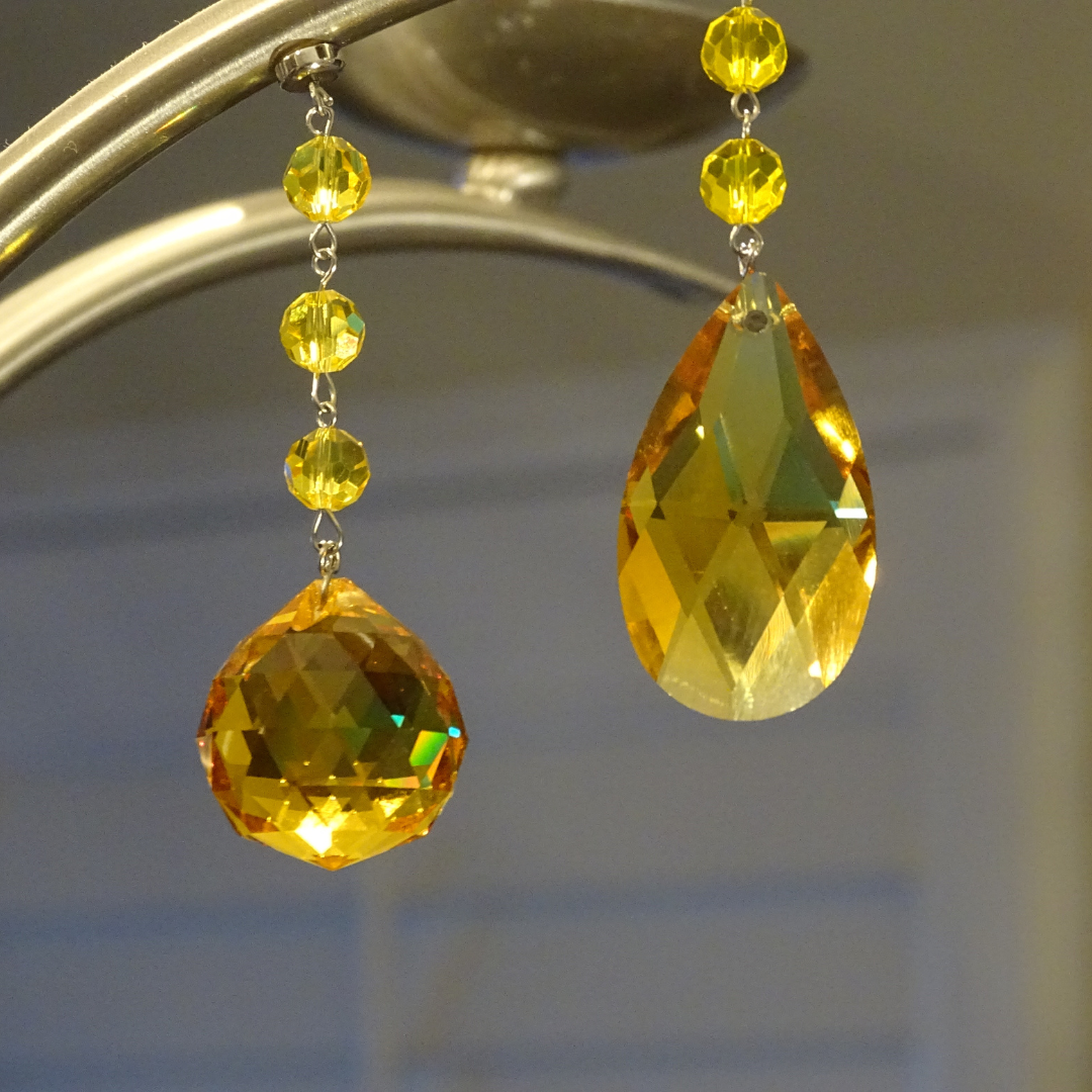 3" YELLOW FACETED WEAVED ALMOND (Set/3) Magnetic Chandelier Crystal TrimKit®