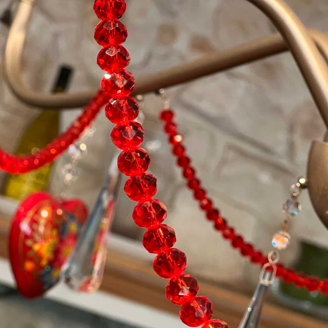 12" LIGHT RED CRYSTAL BEAD MAGNETIC CHANDELIER GARLAND (Set/3)