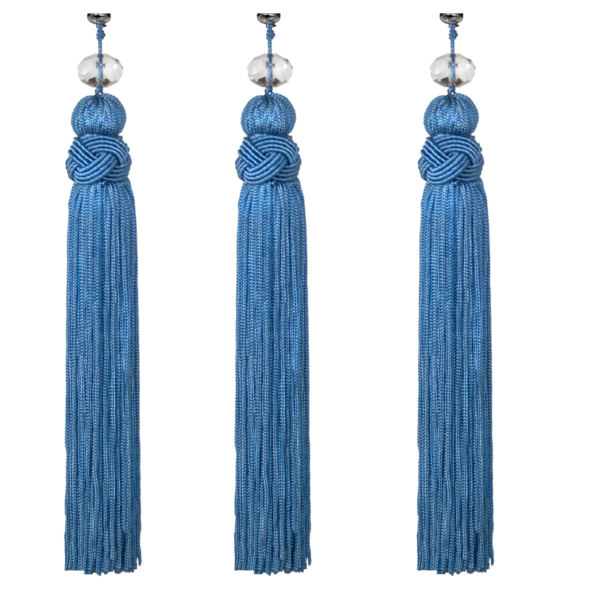 6.5" BLUE CRYSTAL BEAD TASSEL (Set/3) MAGNETIC CHANDELIER ORNAMENT - Magnetic Chandelier Accessory TrimKit® - MagTrim Designs LLC