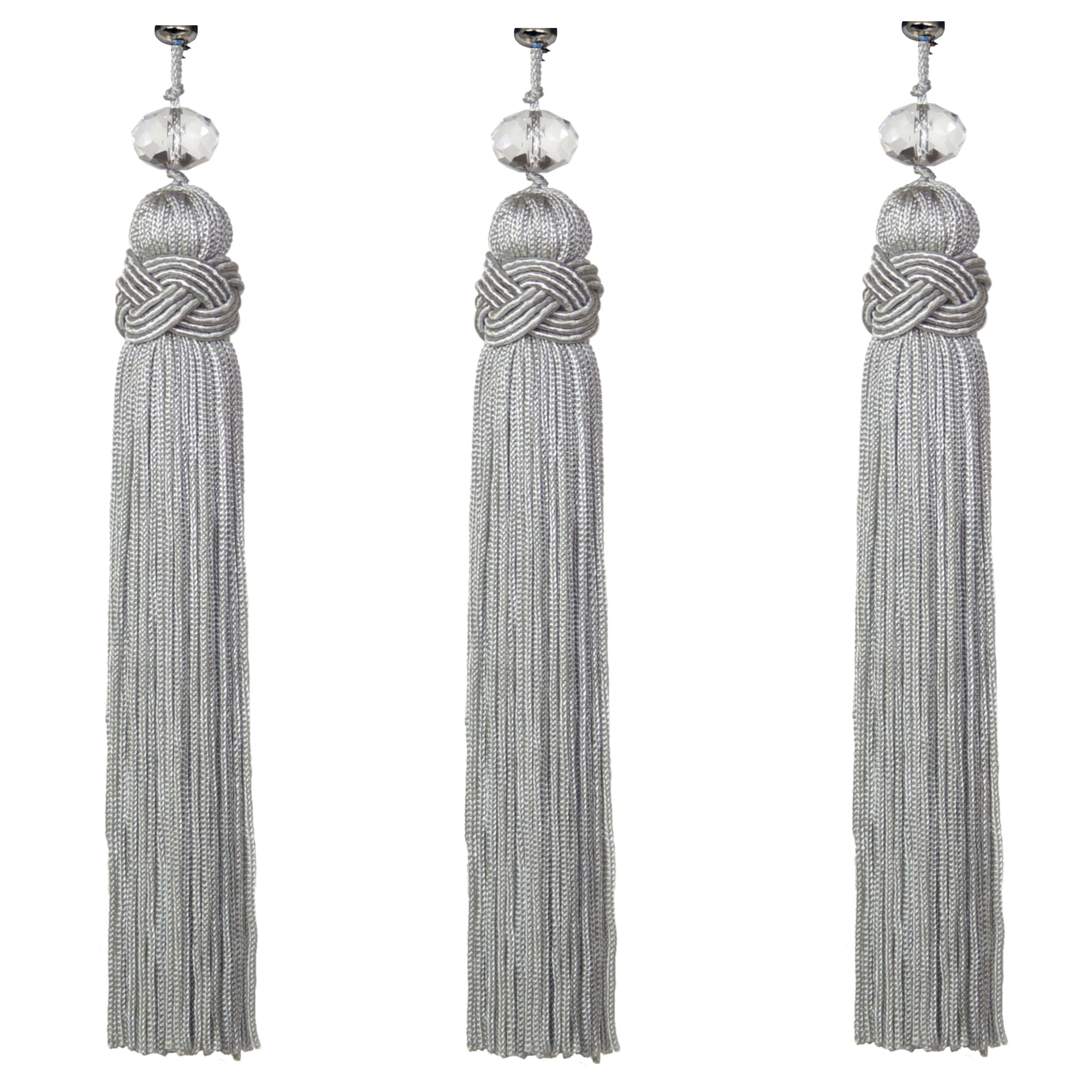 6.5" SILVER CRYSTAL BEAD TASSEL (Set/3) MAGNETIC CHANDELIER ORNAMENT - Magnetic Chandelier Accessory TrimKit® Glass Crystals | Chandelier Crystals | Magnetic Crystals | Lamp Crystals MagTrim 6.5" (L) x 1" (W)