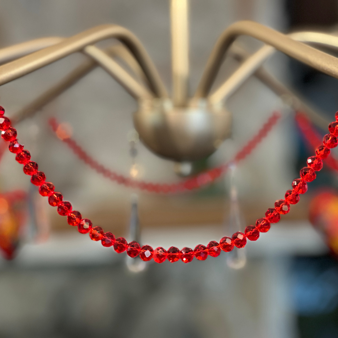 12" LIGHT RED CRYSTAL BEAD MAGNETIC CHANDELIER GARLAND (Set/3)