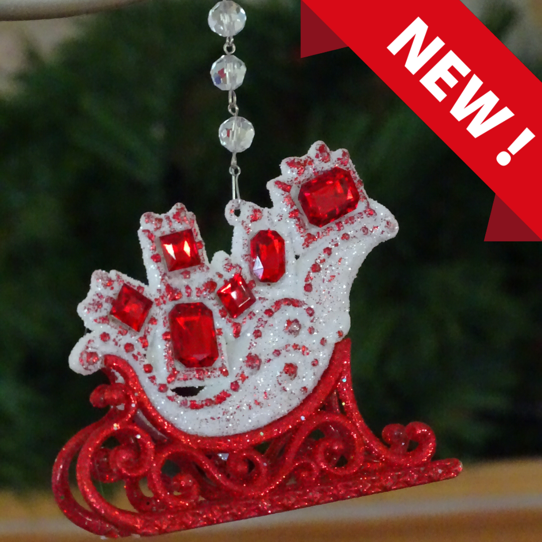 HOLIDAY CHANDELIER MAKEOVER KIT - (3) Red/White Sleigh + (3) 12" Red/White Crystal Garland