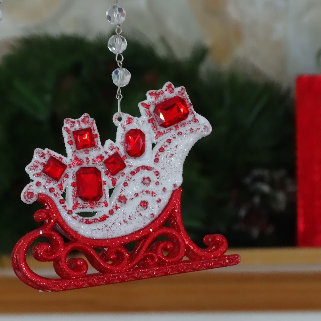HOLIDAY CHANDELIER MAKEOVER KIT - (3) Red/White Sleigh + (3) 12" Red/White Crystal Garland