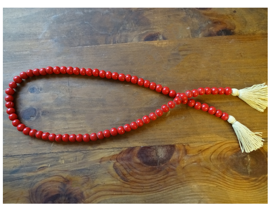 RED (SMALL BEAD) 24" WOOD BEAD GARLAND w/ JUTE TASSELS (Set/1)