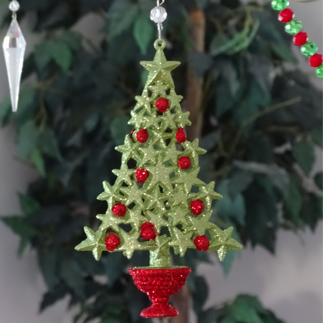 GLITTER RED/GREEN TREE (Set/3) MAGNETIC CHANDELIER ORNAMENT