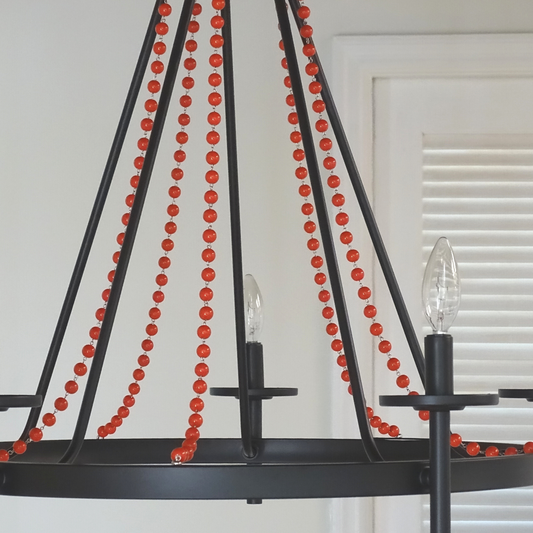 12" CORAL ORANGE GLASS BEAD MAGNETIC CHANDELIER GARLAND (Set/3)