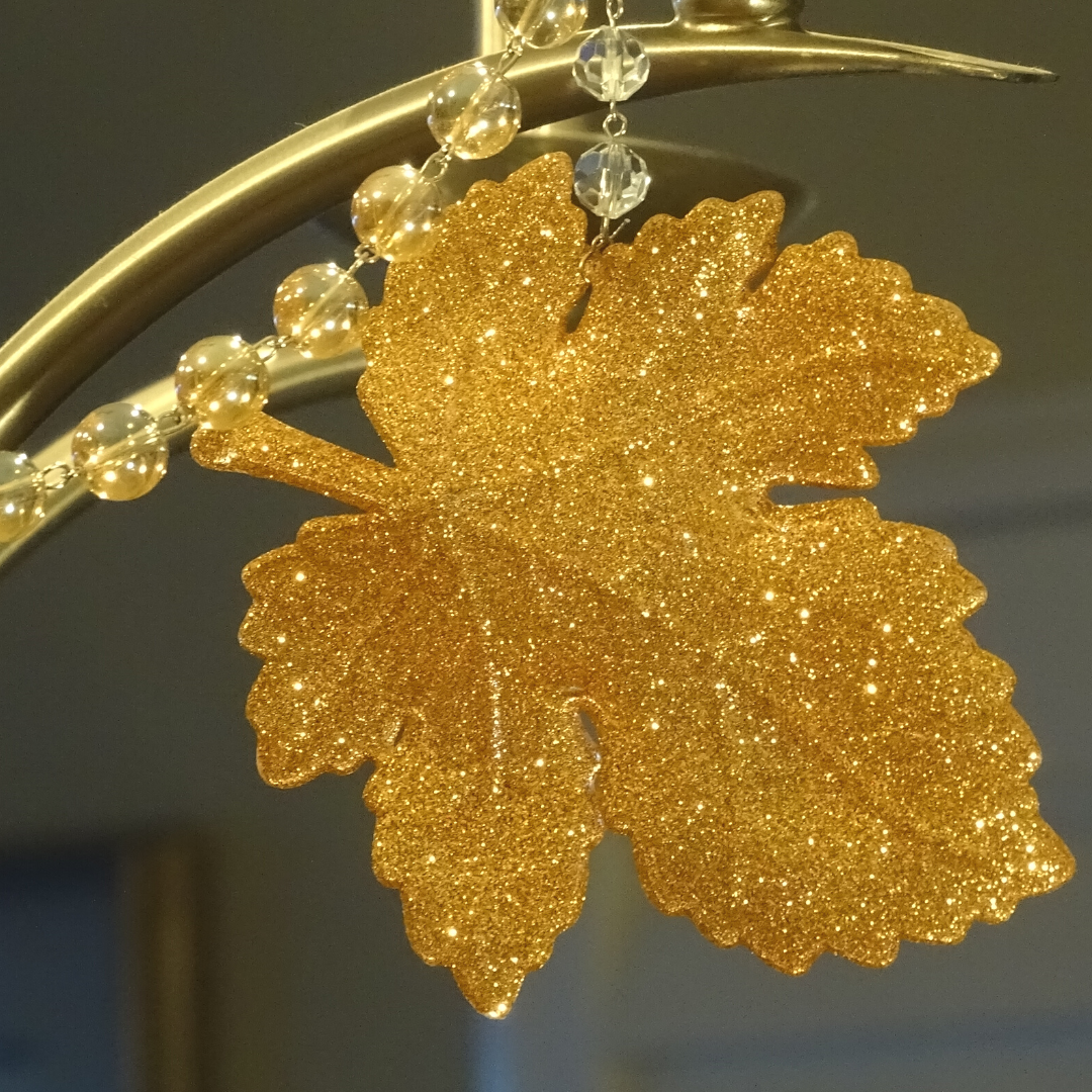 FALL CHANDELIER MAKEOVER KIT - GLITTER GOLD LEAF + 12" CHAMPAGNE CRYSTAL BEAD GARLAND