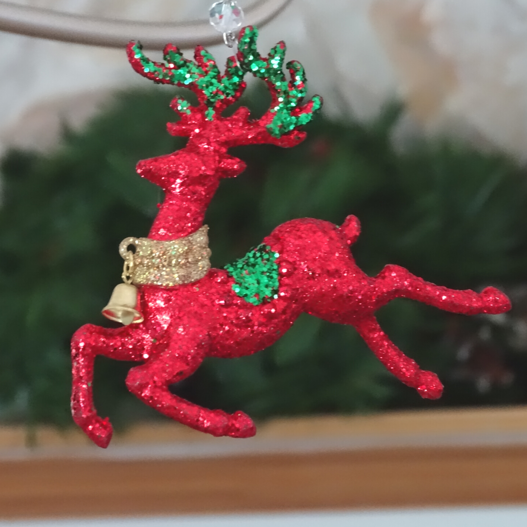 GLITTER RED REINDEER (Set/1) MAGNETIC CHANDELIER ORNAMENT