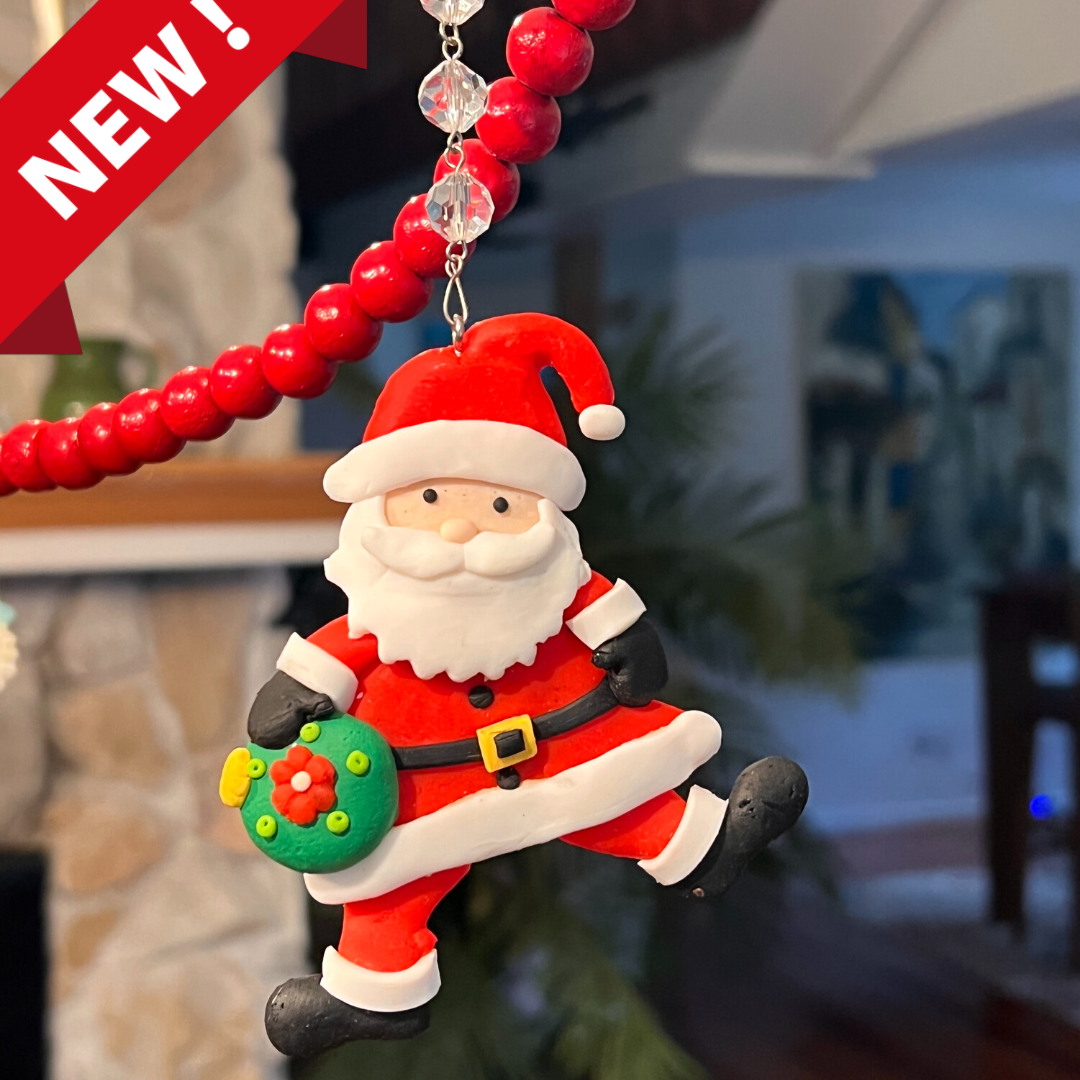 HOLIDAY CHANDELIER MAKEOVER KIT - (3) Santa + (3) 12" Red Bead Crystal Garland