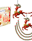 HOLIDAY CHANDELIER MAKEOVER KIT - (3) Red Reindeer + (3) 12" Red/Green Bead Crystal Garland