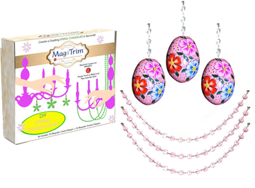 SPRING CHANDELIER MAKEOVER KIT - (3) Pink Floral Egg + (3) 12" Pink Crystal Garland (Set/6)