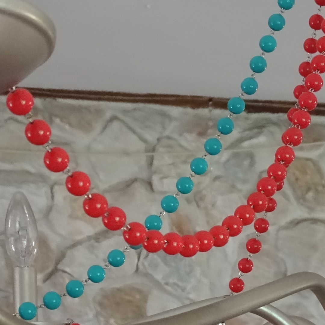 12" CORAL ORANGE GLASS BEAD MAGNETIC CHANDELIER GARLAND (Set/3)