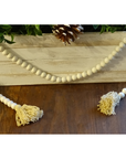 WHITE (SMALL BEAD) 24" WOOD BEAD GARLAND w/ JUTE TASSELS (Set/1)