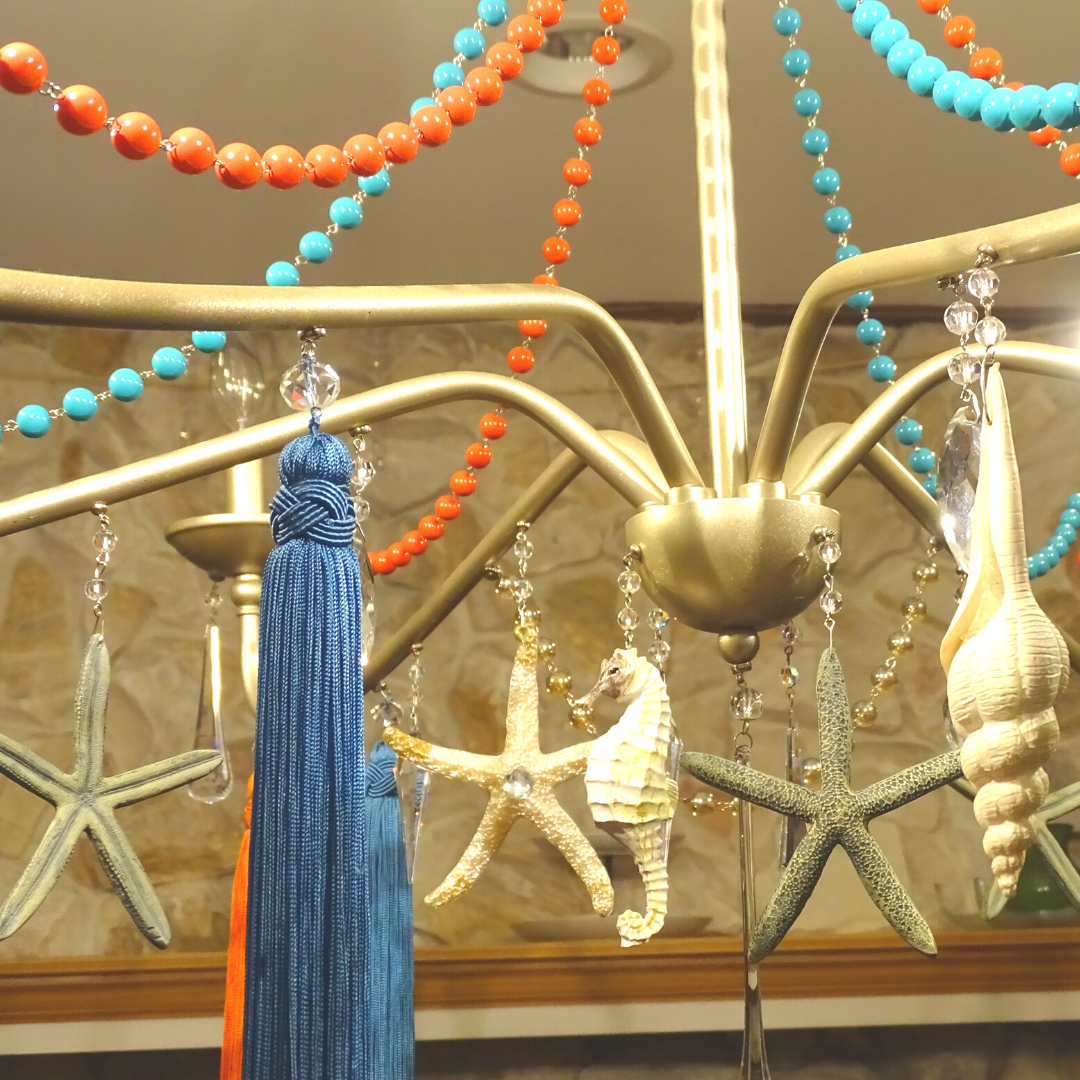 6.5" BLUE CRYSTAL BEAD TASSEL (Set/3) MAGNETIC CHANDELIER ORNAMENT - Magnetic Chandelier Accessory TrimKit®