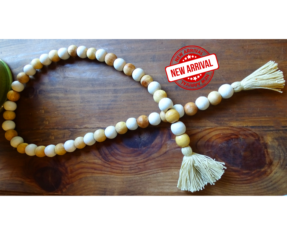 Wooden Bead Garland Decor White & Red Beads Pendant Wood Bead