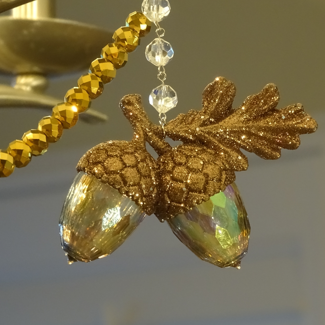 FALL CHANDELIER MAKEOVER KIT - GLITTER ACORN + 12" GOLD CRYSTAL BEAD GARLAND