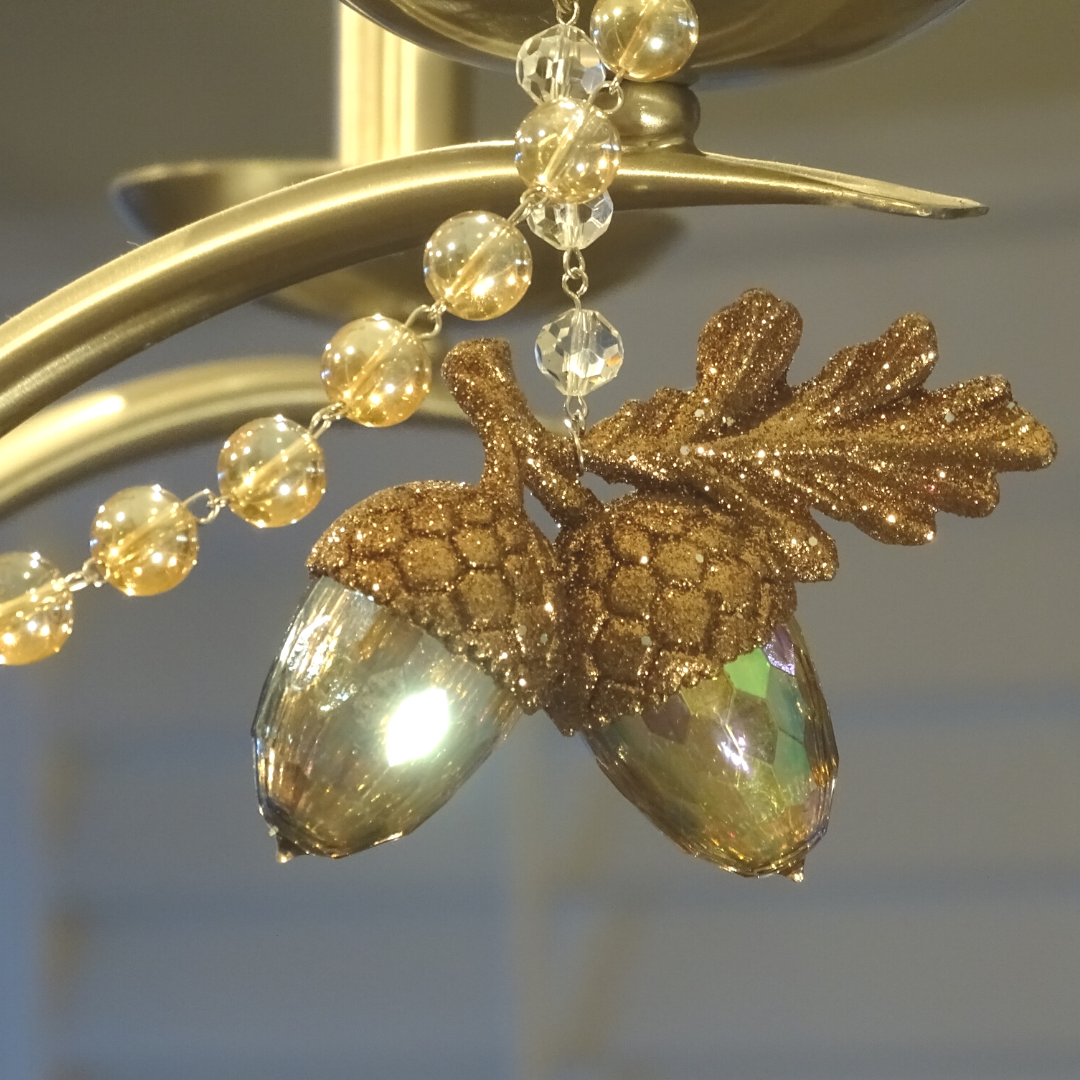 FALL CHANDELIER MAKEOVER KIT - GLITTER ACORN + 12" CHAMPAGNE CRYSTAL BEAD GARLAND