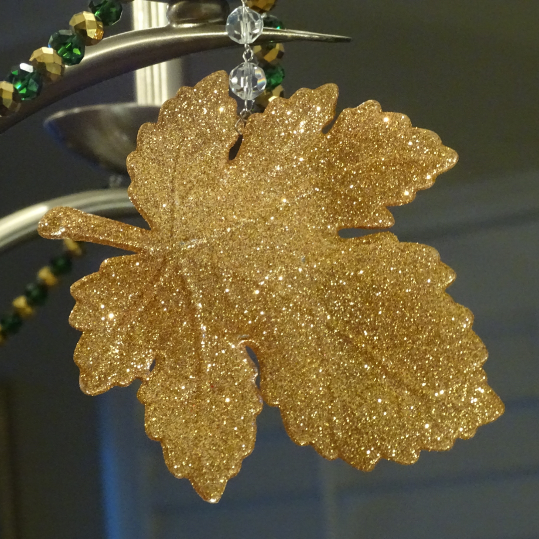 GLITTER GOLD LEAF (Set/3) MAGNETIC FALL CHANDELIER ORNAMENT