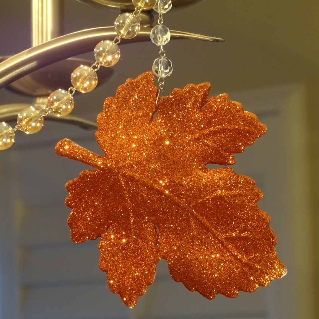 GLITTER AMBER LEAF (Set/3) MAGNETIC CHANDELIER ORNAMENT