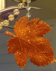 GLITTER AMBER LEAF (Set/3) MAGNETIC CHANDELIER ORNAMENT