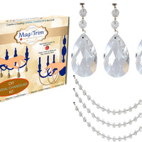 COMPLETE CHANDELIER MAKEOVER KIT - 4" Clear Center Cut Almond + 12" Clear Crystal Bead Garland ( Set/6) Chandelier Crystals | Magnetic Crystals | Lamp Crystals MagTrim Set 6 