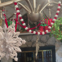 12" RED/WHITE CRYSTAL BEAD MAGNETIC CHANDELIER GARLAND (Set/3)