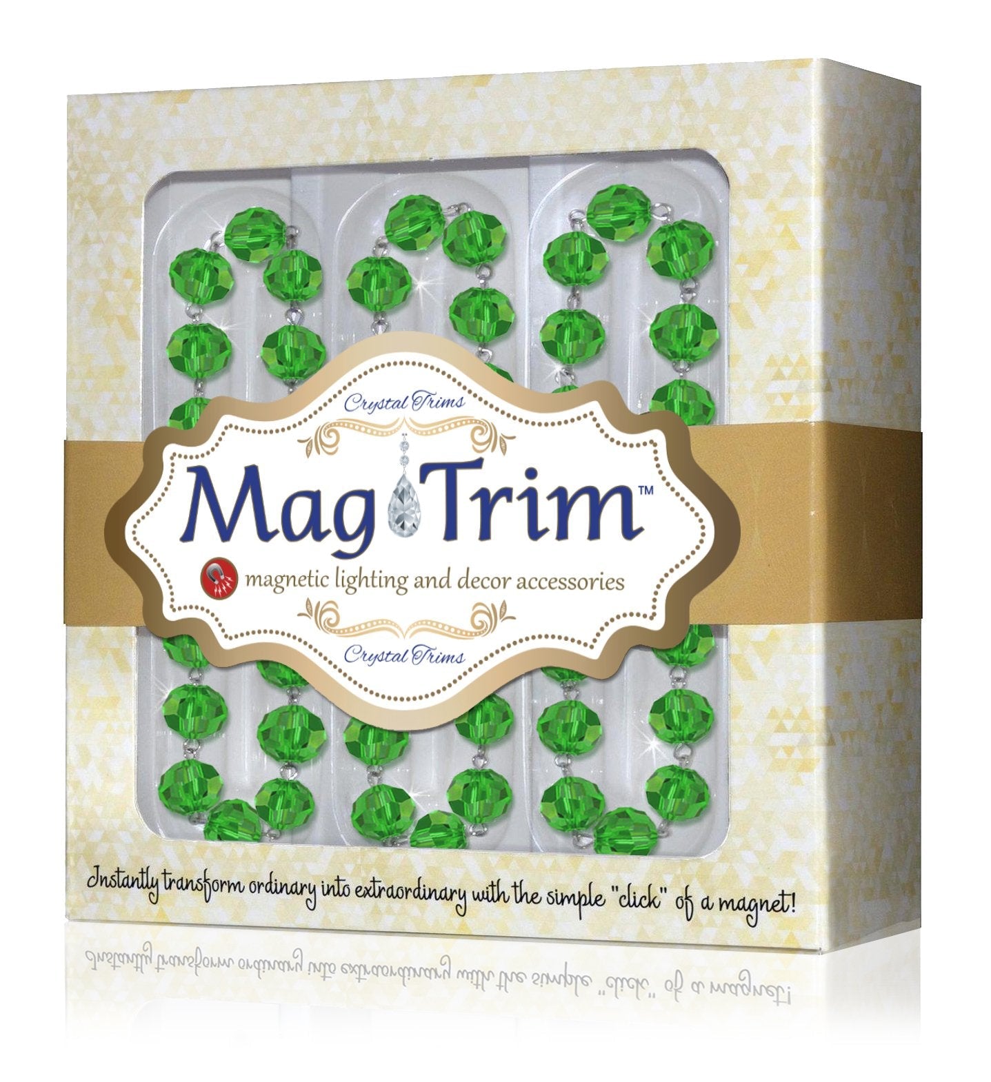 GREEN CRYSTAL BEAD GARLAND Magnetic Chandelier Garland TrimKit® - (Set 3) 12" Magnetic Strands per Box - MagTrim Designs LLC
