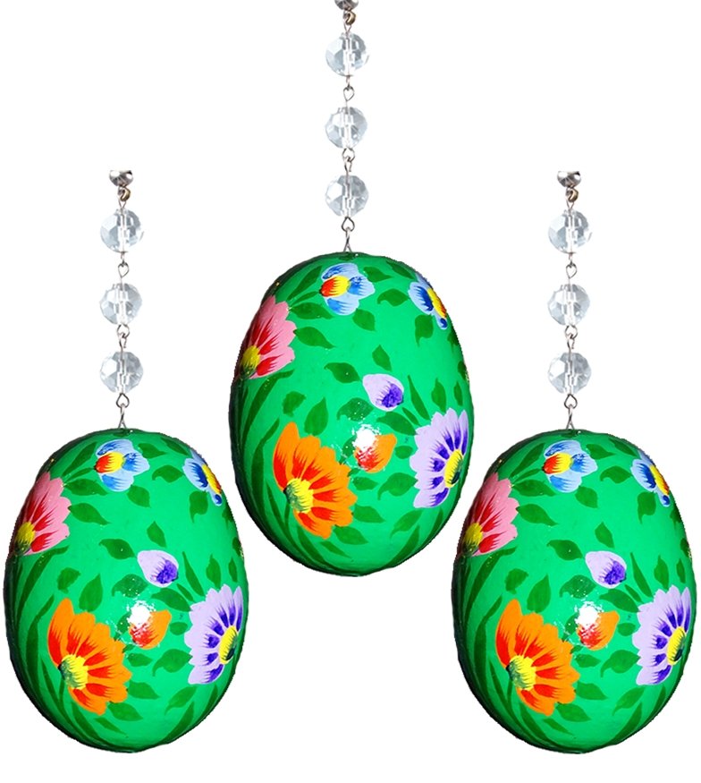 SPRING CHANDELIER MAKEOVER KIT - (3) Green Floral Egg + (3) 12" Pink Crystal Garland (Set/6)