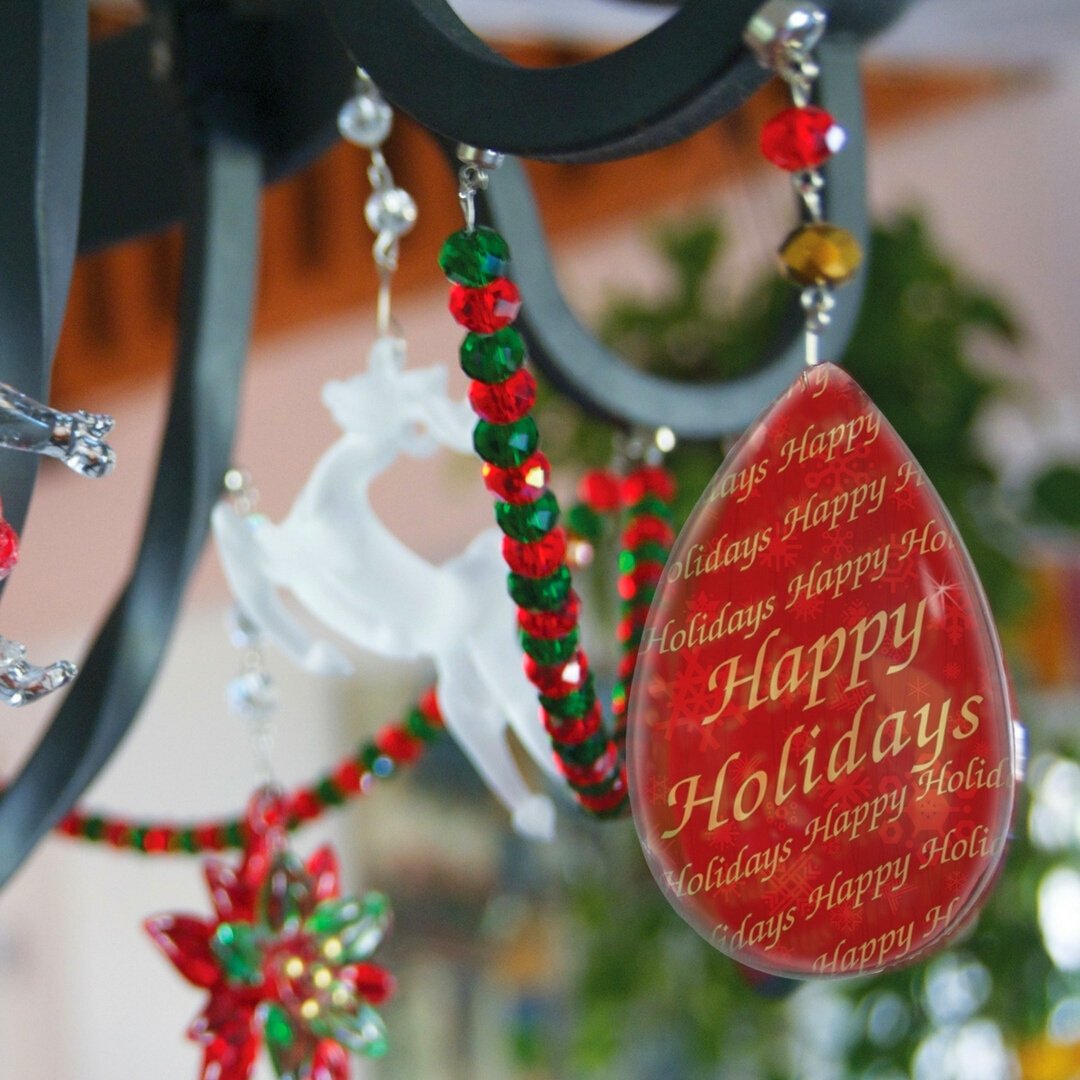 HAPPY HOLIDAYS PRINTED CRYSTAL (Set/3) MAGNETIC CHRISTMAS ORNAMENT - Magnetic Chandelier Accessory TrimKit® - MagTrim Designs LLC