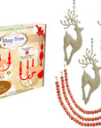 HOLIDAY CHANDELIER MAKEOVER KIT - (3) Champagne PRANCING Reindeer + (3) 12" Red/Gold Garland - MagTrim Designs LLC