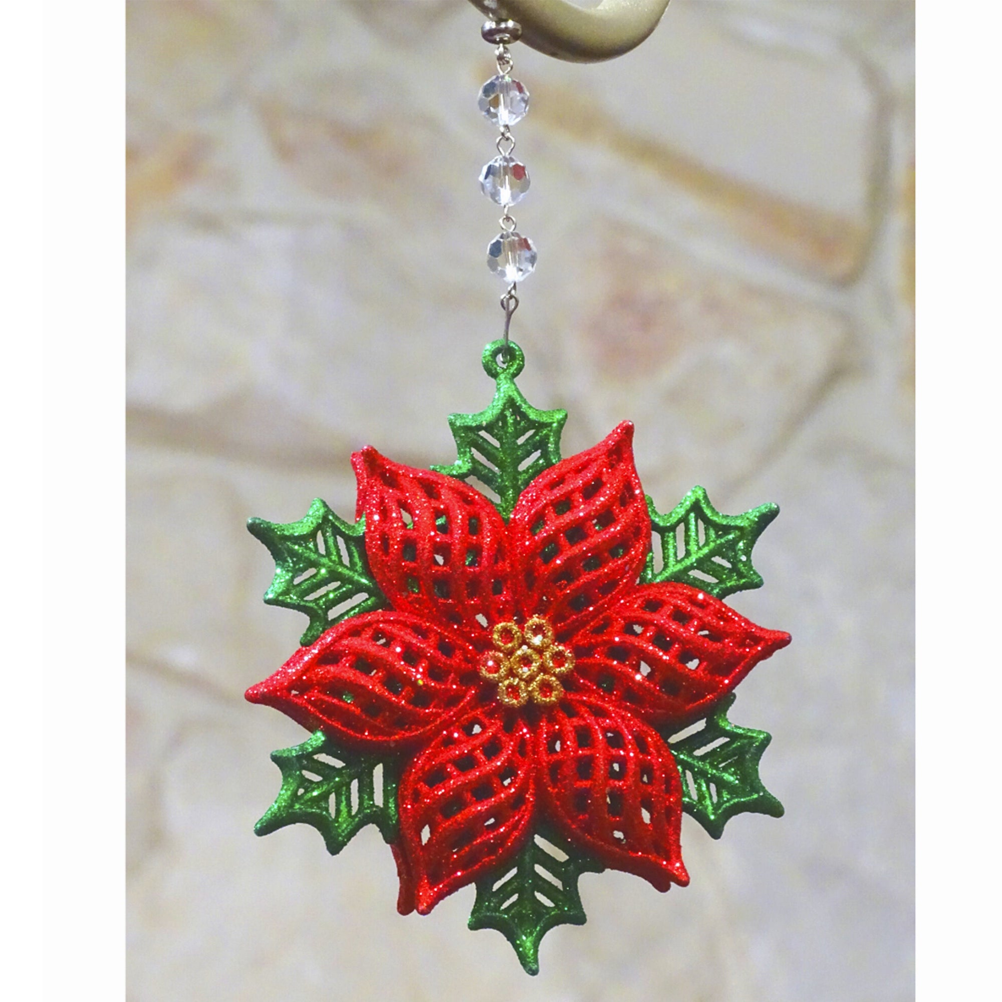 HOLIDAY CHANDELIER MAKEOVER KIT - (3) Glitter Poinsettia + (3) 12" Red/Green Bead Crystal Garland - MagTrim Designs LLC