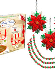 HOLIDAY CHANDELIER MAKEOVER KIT - (3) Glitter Poinsettia + (3) 12" Red/Green Bead Crystal Garland - MagTrim Designs LLC
