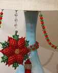 HOLIDAY CHANDELIER MAKEOVER KIT - (3) Glitter Poinsettia + (3) 12" Red/Green Bead Crystal Garland - MagTrim Designs LLC