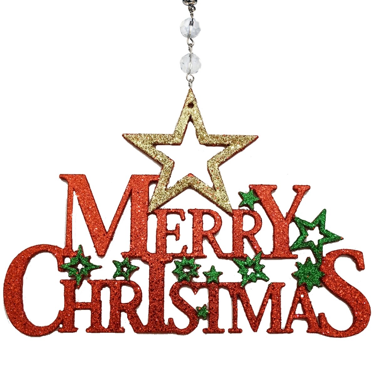 HOLIDAY CHANDELIER MAKEOVER KIT - (3) Red Green Merry Christmas + (3) 12" Red/Green Crystal Garland - MagTrim Designs LLC