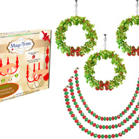 HOLIDAY CHANDELIER MAKEOVER KIT - Bow Wreath + 12" Red/Green Bead Crystal Garland (Set/6) Chandelier Crystals | Magnetic Crystals | Lamp Crystals MagTrim Set/6 