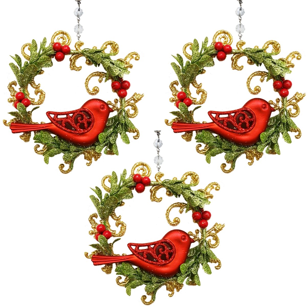 RED DOVE WREATH (Set/3) MAGNETIC CHANDELIER ORNAMENT - MagTrim Designs LLC