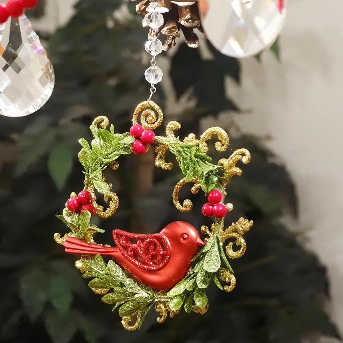 RED DOVE WREATH (Set/3) MAGNETIC CHANDELIER ORNAMENT - MagTrim Designs LLC