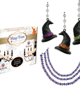 HALLOWEEN CHANDELIER MAKEOVER KIT - (3) Multi-Color Witch Hats + (3) 12" Purple/Silver Crystal Bead Garland