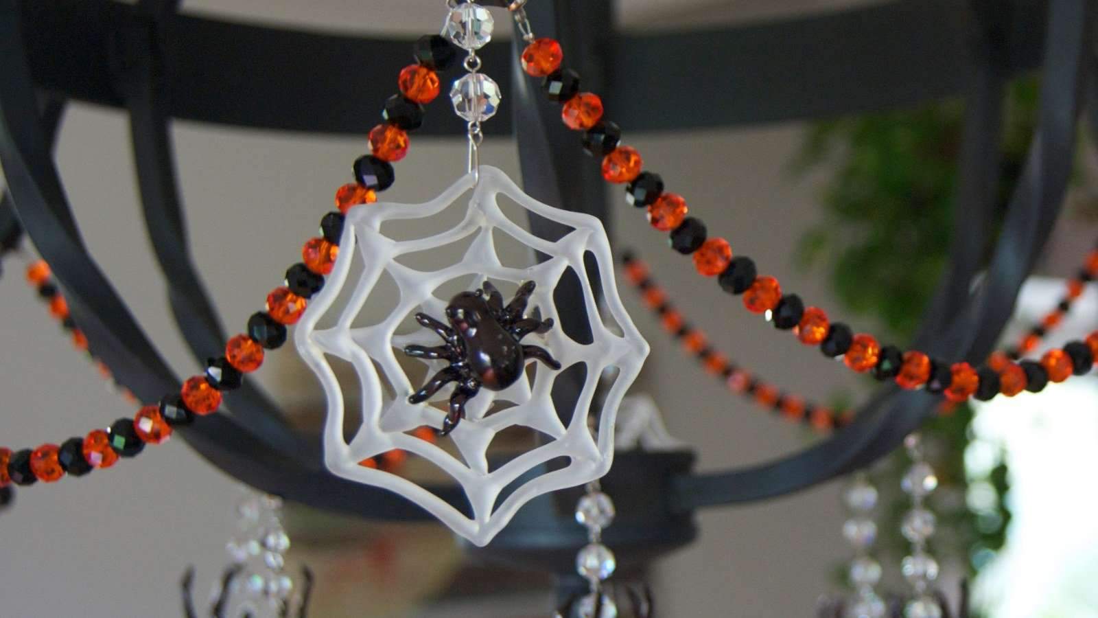 HALLOWEEN CHANDELIER MAKEOVER KIT - (3) Spider Web + (3) 12" Orange/Black Garland