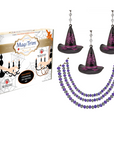 HALLOWEEN CHANDELIER MAKEOVER KIT - (3) Witch Hat + (3) 12" Purple/Silver Crystal Bead Garland