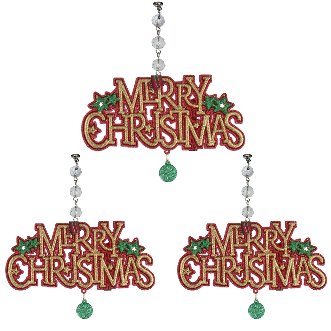 RED/GOLD MERRY CHRISTMAS (Set/3) MAGNETIC CHANDELIER ORNAMENT