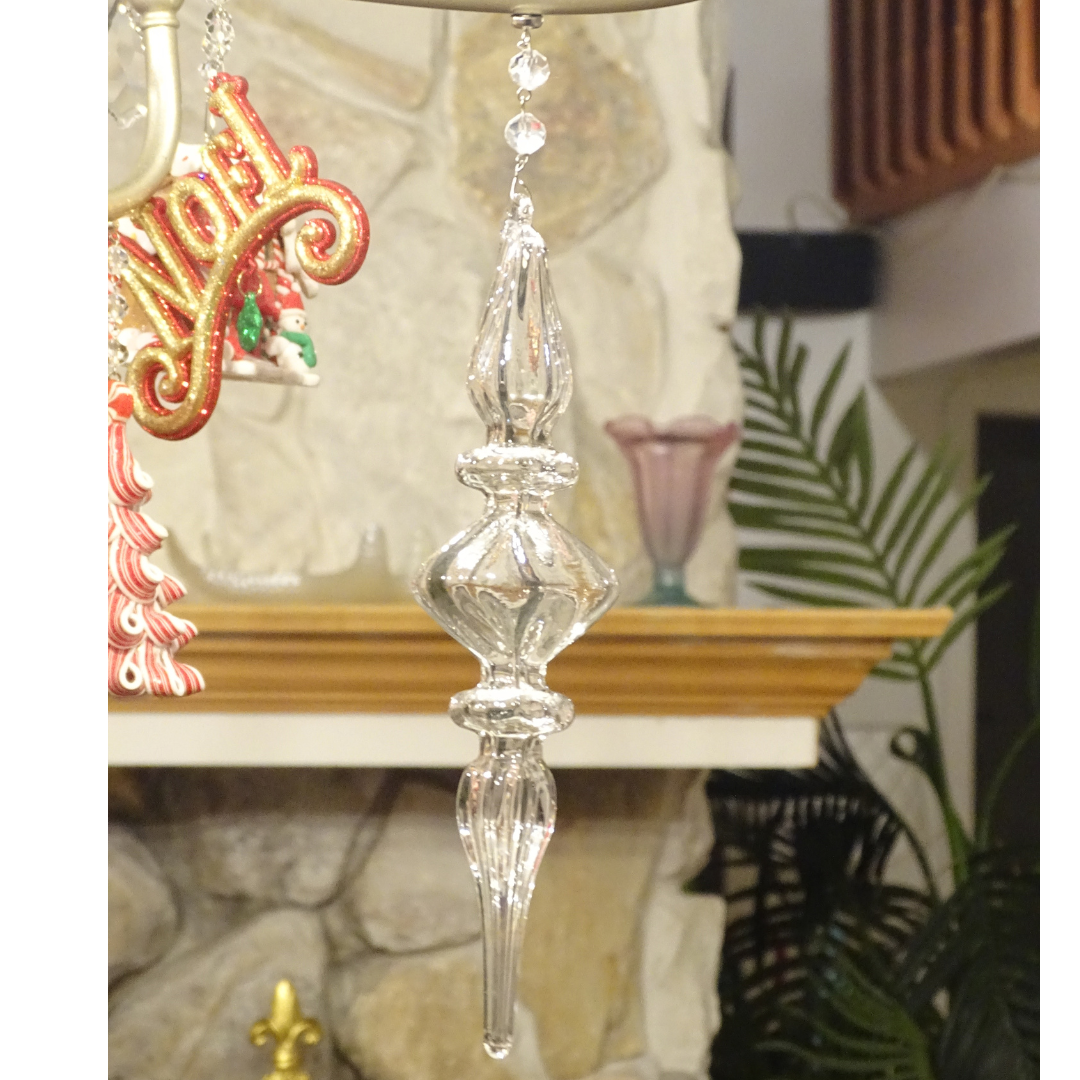 8.5&quot; CLEAR GLASS FINIAL (Set/1) MAGNETIC CHANDELIER ORNAMENT