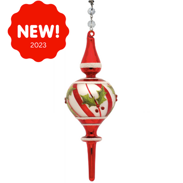 9" RED/WHITE HOLLY FINIAL (Set/1) MAGNETIC CHANDELIER ORNAMENT