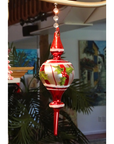 9" RED/WHITE HOLLY FINIAL (Set/1) MAGNETIC CHANDELIER ORNAMENT